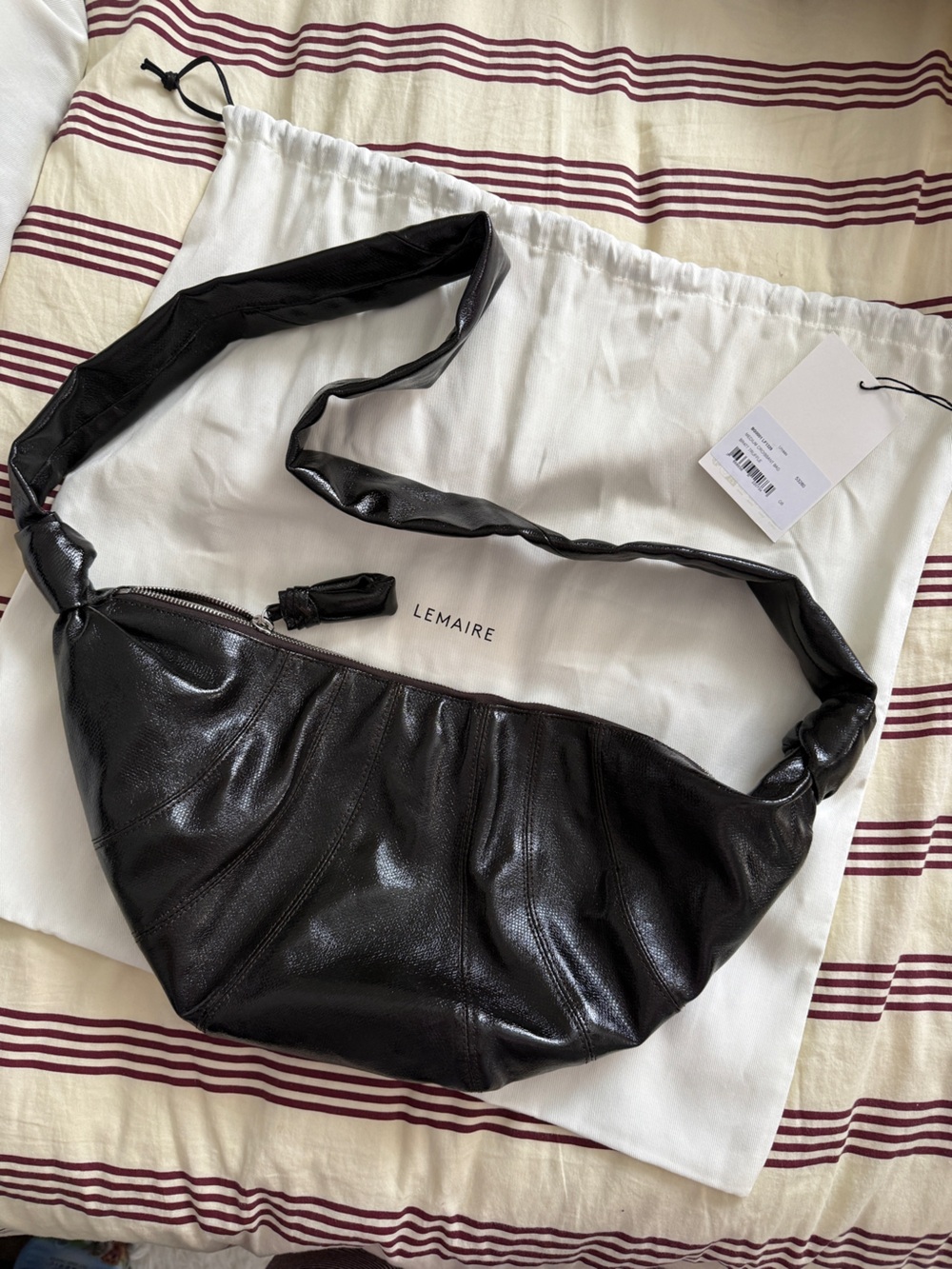 Lemaire Croissant Crossbody in Coated Cotton Truffle